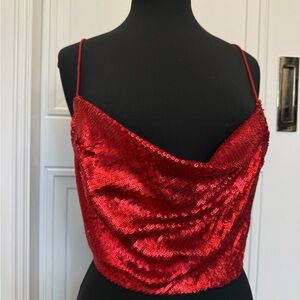 ZARA NWT DRAPED RED SEQUIN TANK HOLIDAY MEDIUM CHRISTMAS BLING